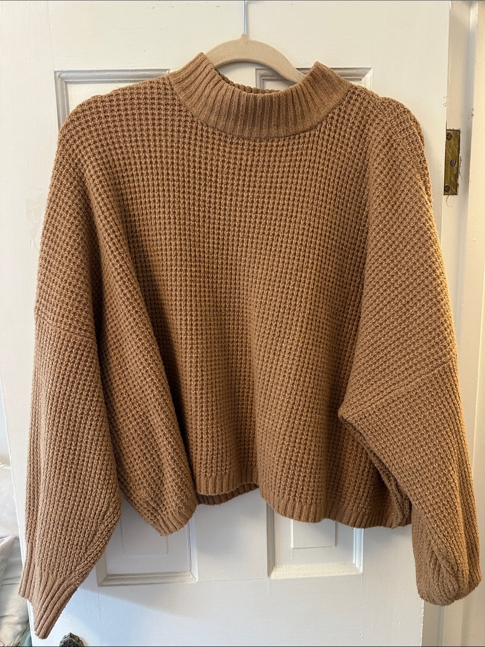 Hollister Camel Waffle Mock Neck Cropped Sweater